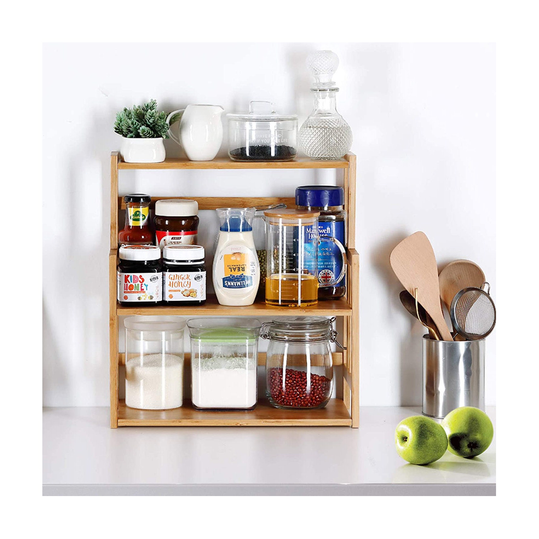 3 Tier Bamboo Wood Table Square Shelf Shelves Organizer Etsy