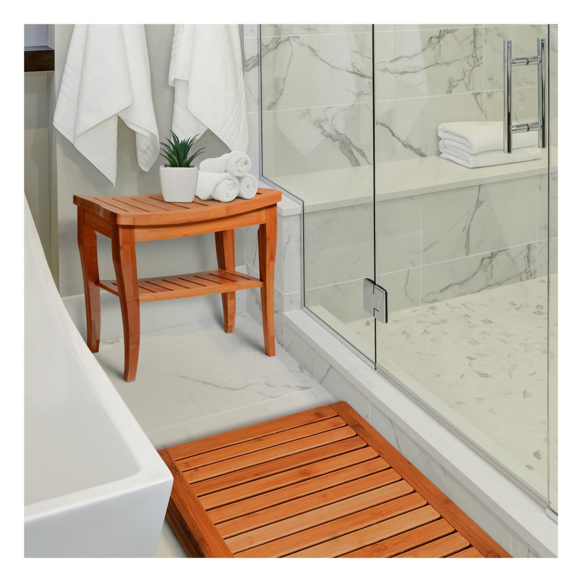 Premium Bamboo Shower Bench with Shelf Wooden 2Tier Etsy