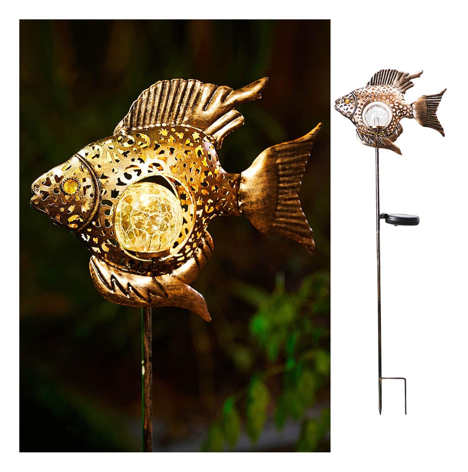 Solar Powered Bronze Fish Lantern Light Lighting Lights Etsy