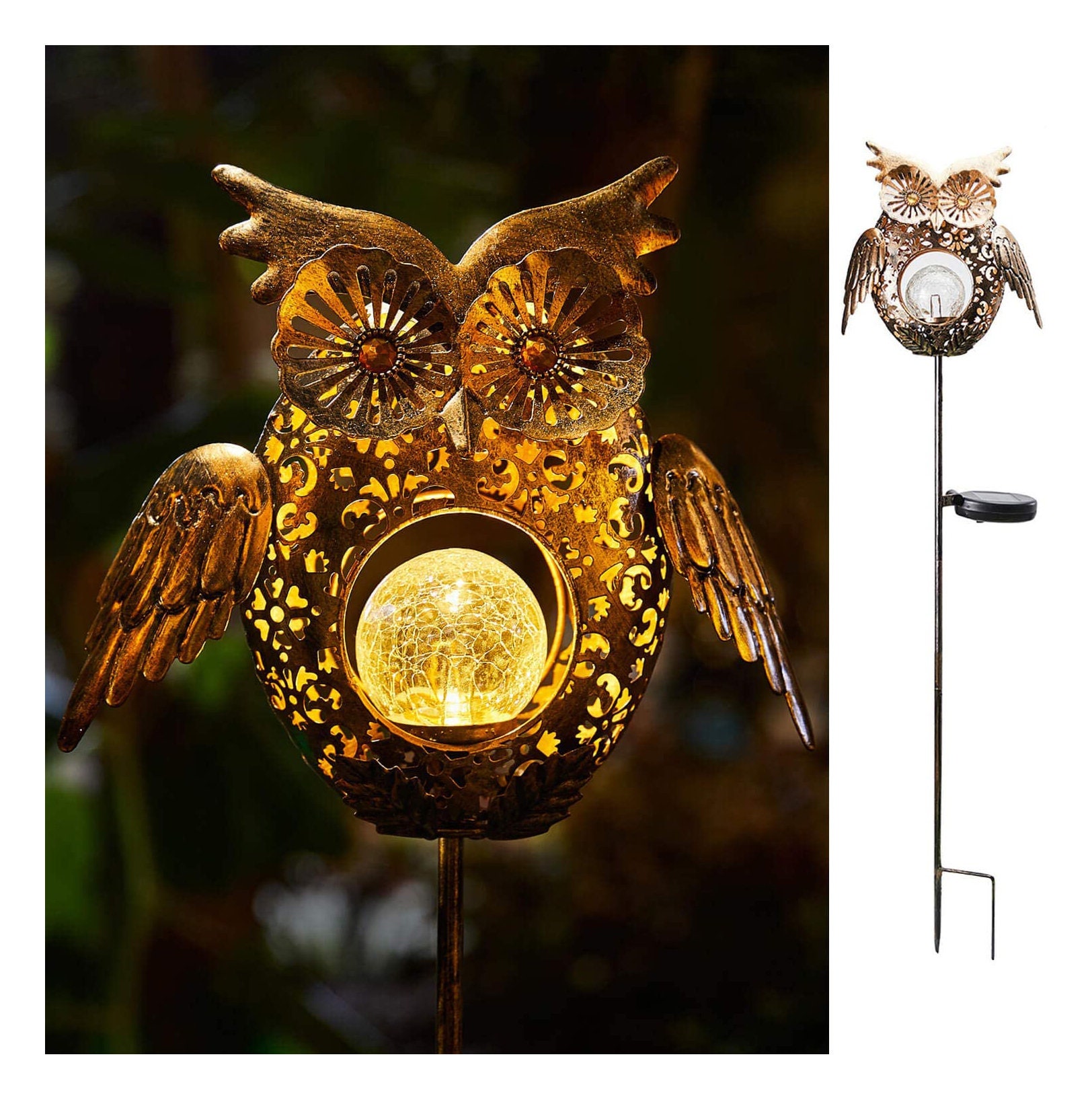 Solar Powered Bronze OWL Lantern Light Lighting Lights Hanging Etsy