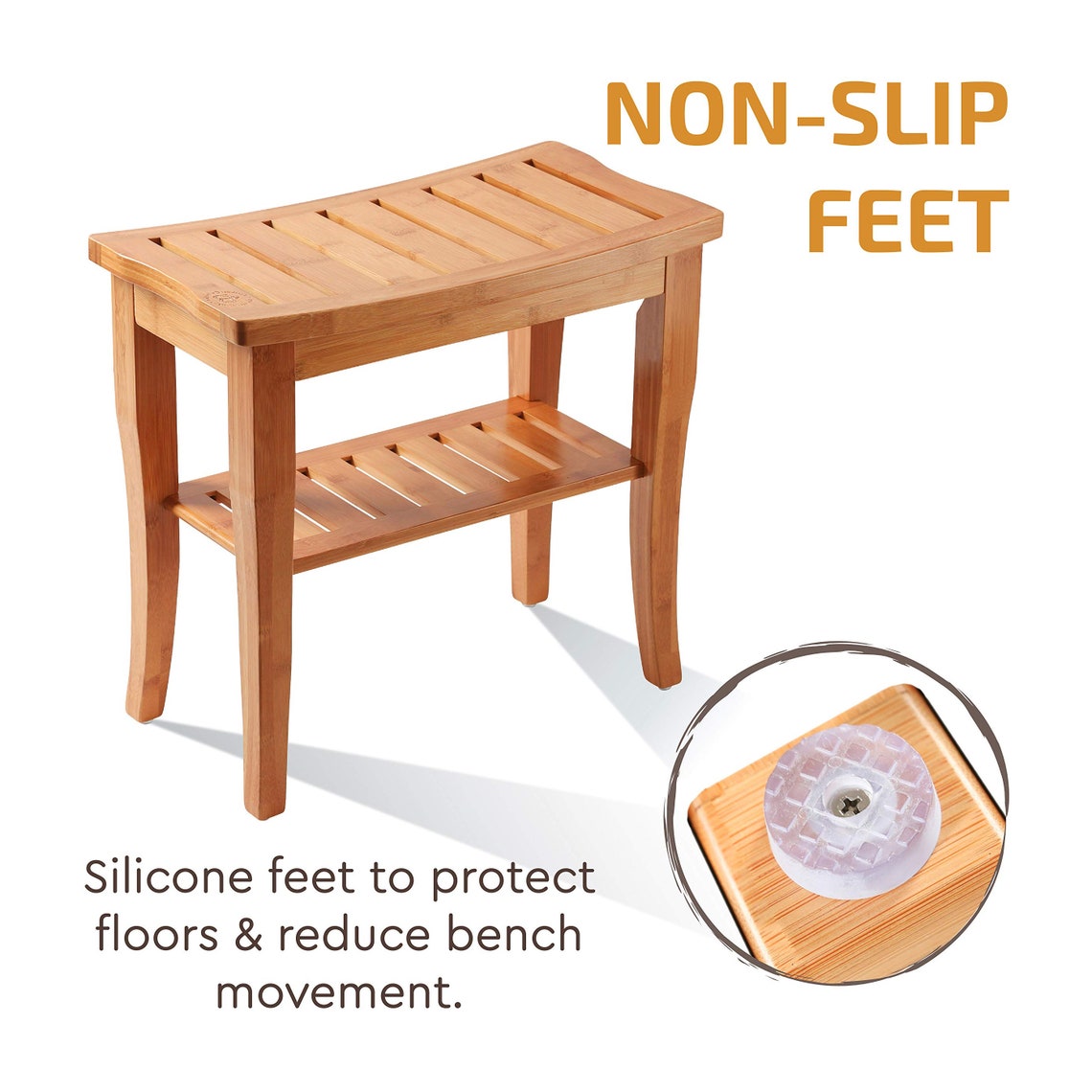 Premium Bamboo Shower Bench with Shelf Wooden 2Tier Etsy