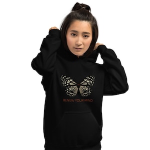 Papillon, Sweat à capuche Boho, Sweat à capuche Affirmation, Renouveler votre esprit, Sweat à capuche texte méditation, Amoureux de la nature, Cadeau pour elle, Pullover Sweatshirt