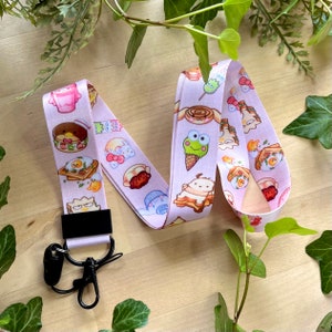 Bakkerijsleutelkoord Kawaii-personages | Schattige roze coquette esthetiek | Nekkoord | Sleutelhanger, sleutels en ID-kaarthouder
