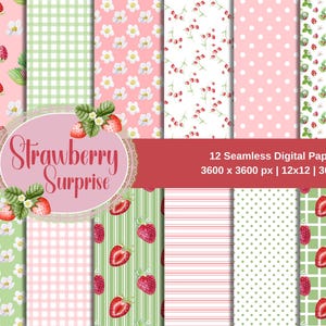 Papier numérique transparent aux fraises : impressions de papier peint floral d'été pour le scrapbooking et la décoration