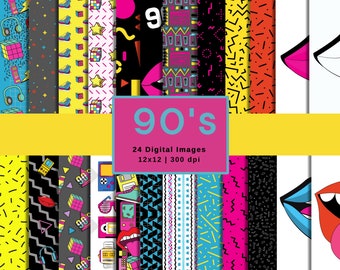 90s Pattern: Retro Digital Paper Pack for Scrapbooking (JPEG)