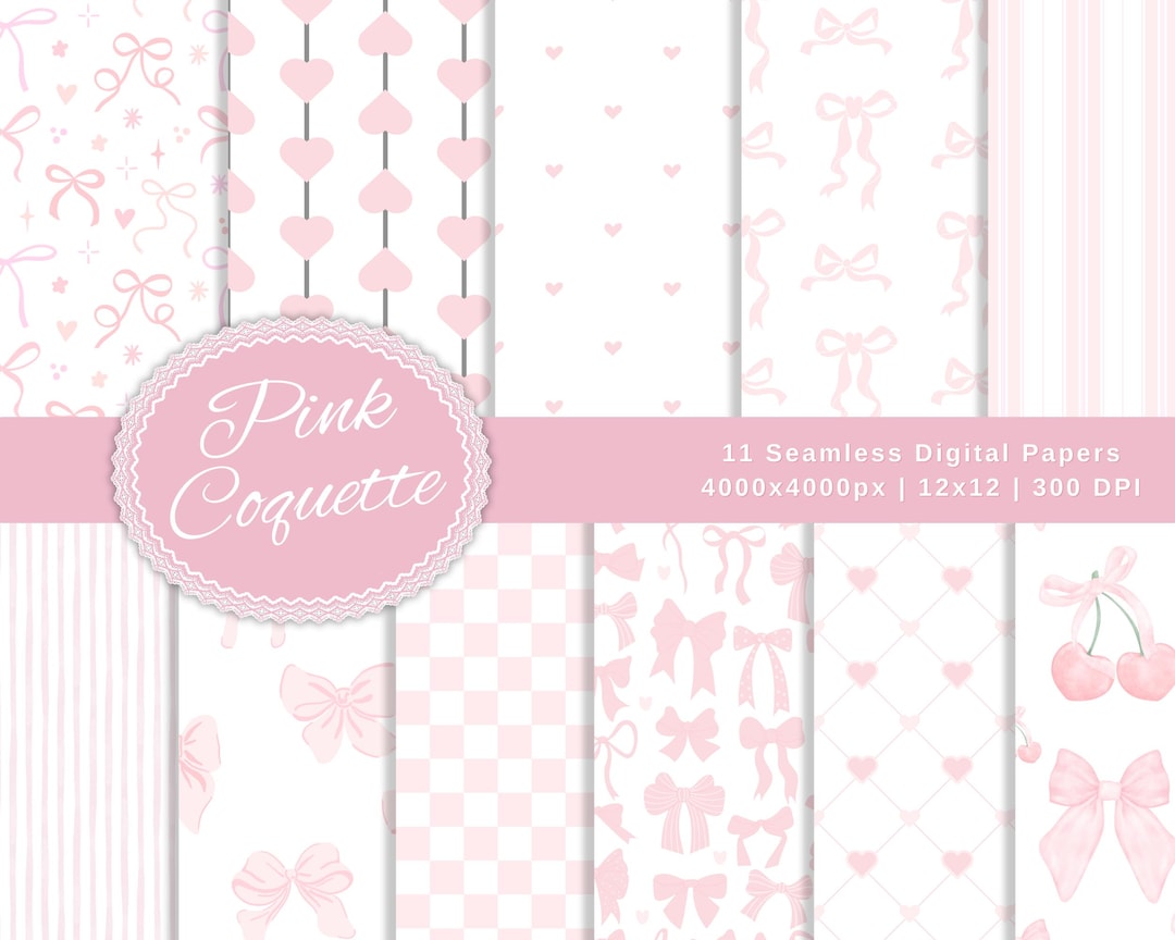 Pink Coquette Seamless Digital Paper Pack: Bow Backgrounds for ...