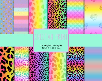Vibrant Cheetah Digital Wallpaper Pack: Instant Download for Scrapbooking and Design Projects