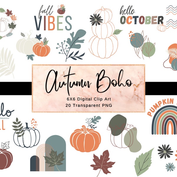 Autumn Boho Clip Art, Digital Clip Art, Fall Stickers
