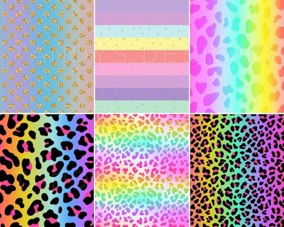 Digital Rainbow Cheetah Wallpaper, Bright Colors, Scrapbooking