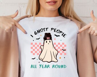 Retro I Ghost People Halloween T-Shirt Design with Pumpkin - Vintage Autumn Fall Graphic PNG