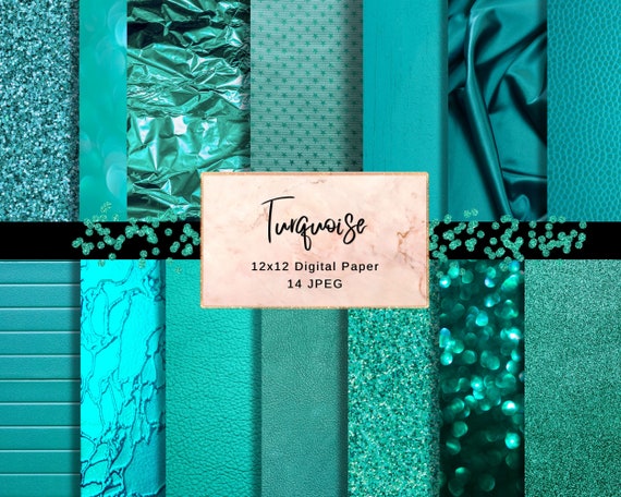 Vibrant Turquoise Glitter and Foil Digital Paper Pack - Instant Download, High Quality, 14 Designs in Zip File