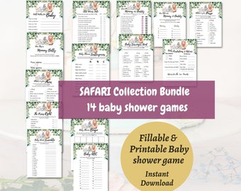 Bundel met safari-babyshowerspellen, 14 jungle-babyshowerspellen, safari-thema babyshoweractiviteiten, genderneutrale babyshower afdrukbaar
