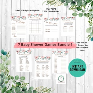 Floral baby shower games, Rosegold perzik bloemen roze meisje baby shower, groen spel Boho digitale printables, bewerkbare PDF zoom partij