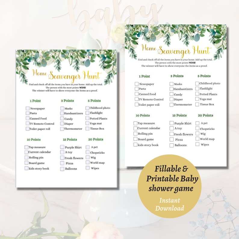 Virtual Home Scavenger Hunt Baby Shower Game/check Fill/ Etsy