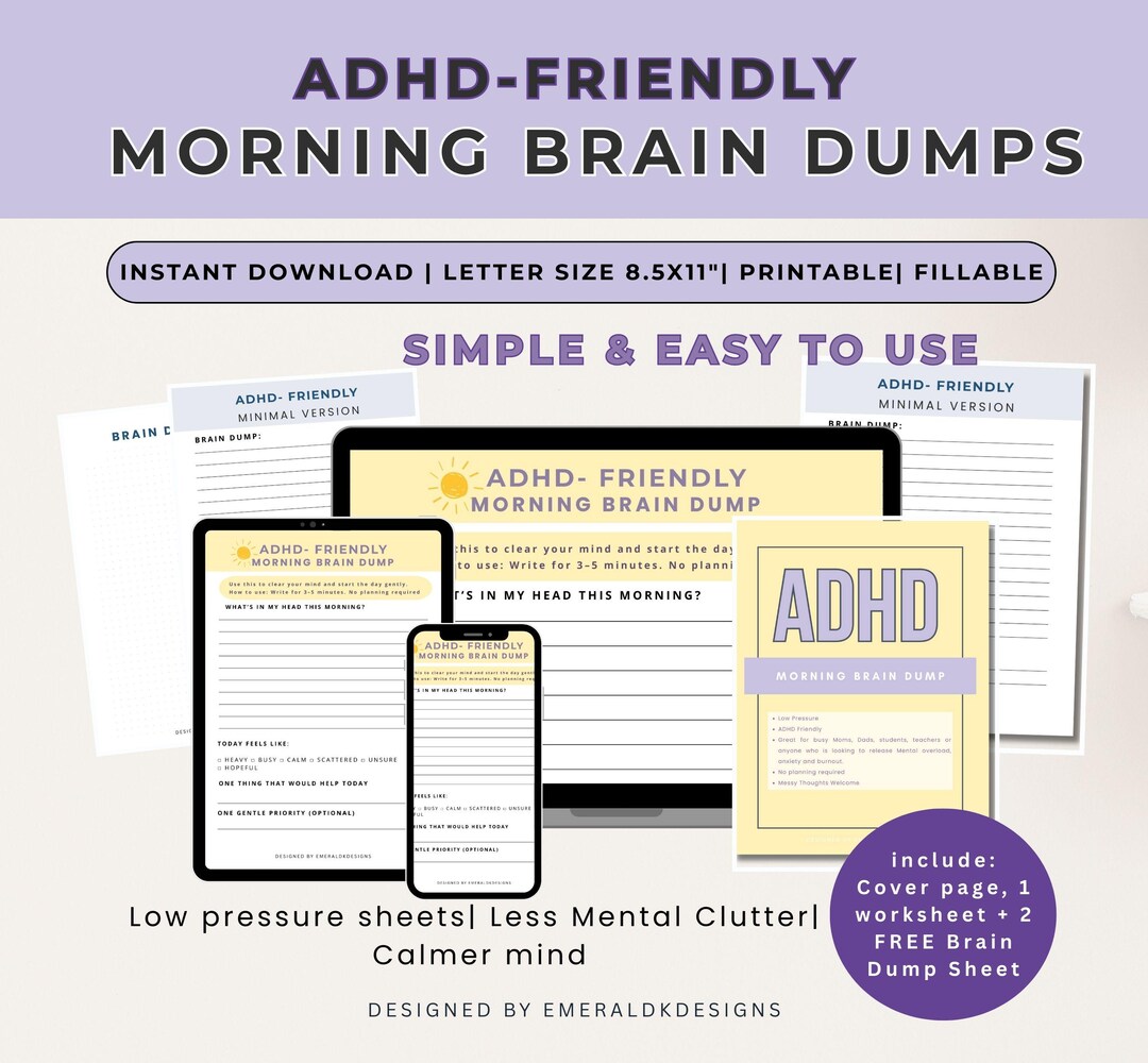 Morning ADHD Brain Dump | Digital Fillable Planner for Adults & Students, Daily Weekly Life ...