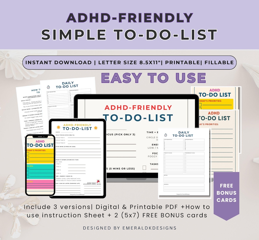ADHD To-do List | Brain Dump PDF Digital Planner |printable Fillable ...