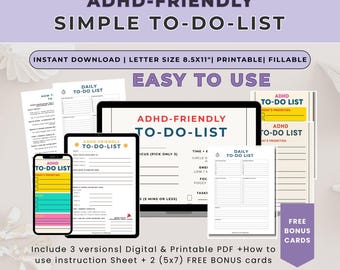 Elenco delle cose da fare per ADHD / Brain Dump PDF Planner digitale / Tracker di gestione delle attività per adulti compilabile e stampabile, Checklist di controllo per la concentrazione sulla vita quotidiana / Adatto ad ADHD