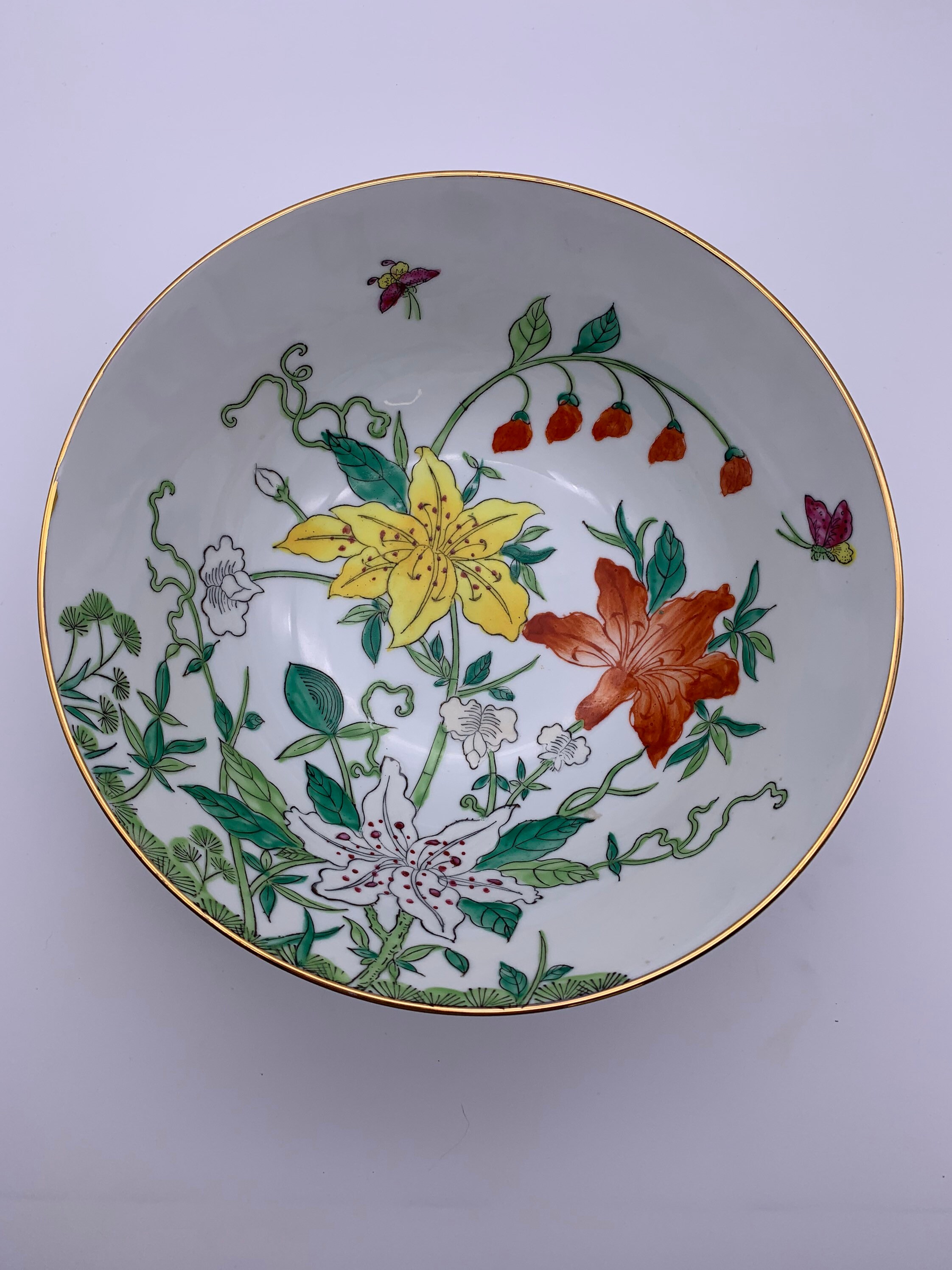 Vintage Hand Painted Floral Bowl With Gold Trim Made in Hong Kong Etsy
