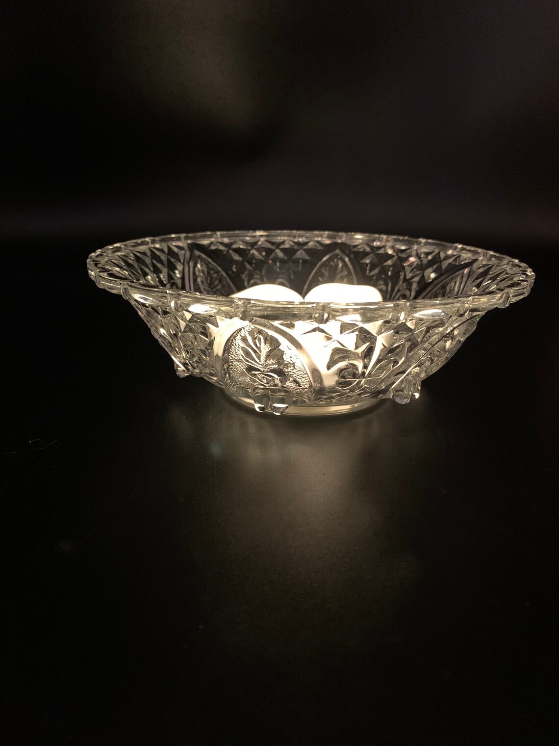 Vintage KIG Malaysia Heart and Flowers Pressed Glass Bowl Etsy