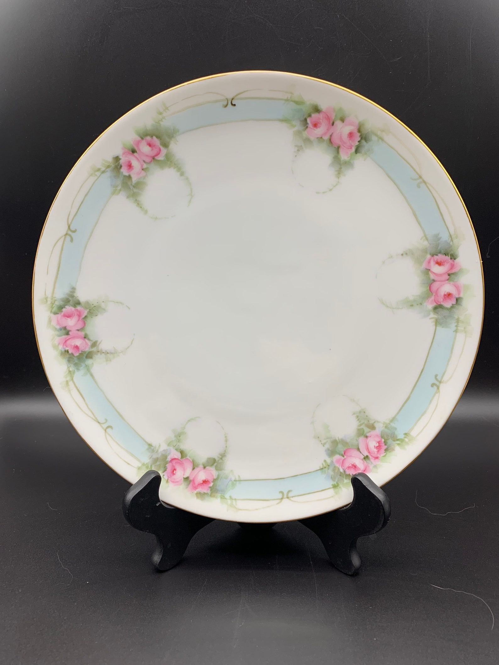 Antique J&C Bavaria Hand Painted Plate With Pink Roses Blue Etsy UK