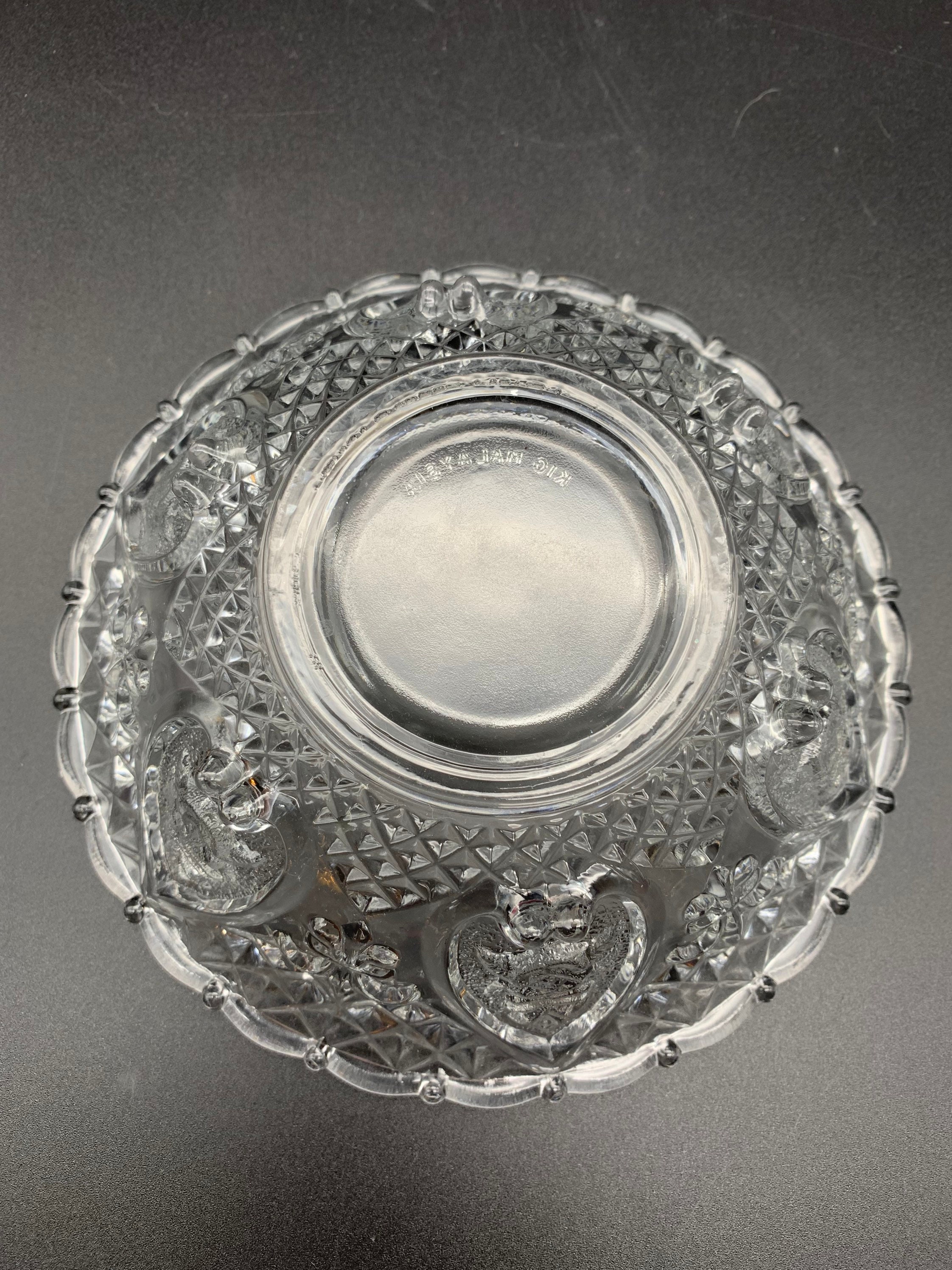 Vintage KIG Malaysia Heart and Flowers Pressed Glass Bowl Etsy