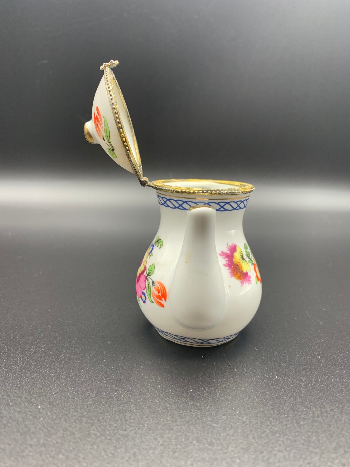 Porcelain Tea Pot Trinket Box with Hinged Lid Etsy