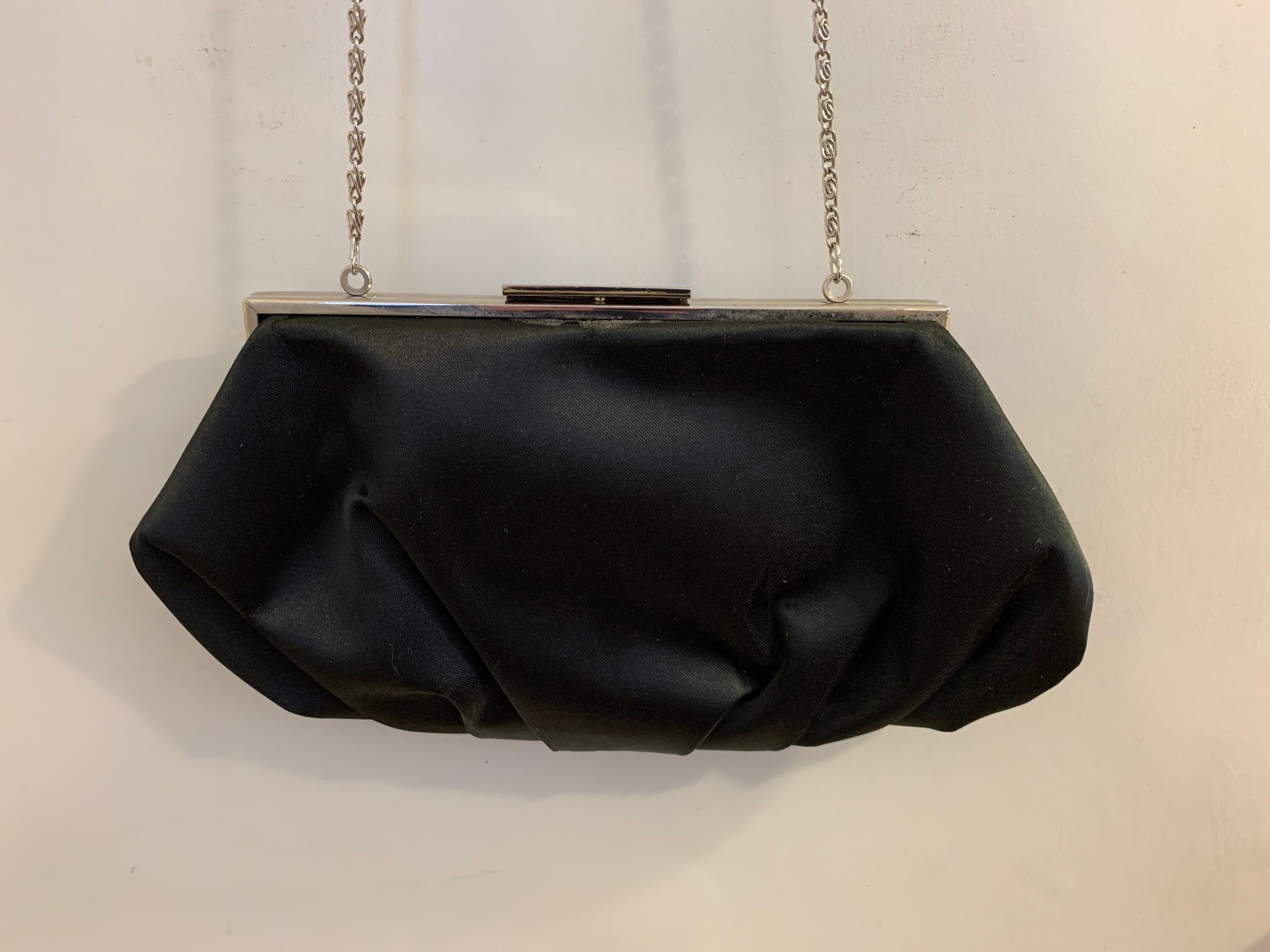 Black Satin finish evening bag with Detailed chain. Etsy