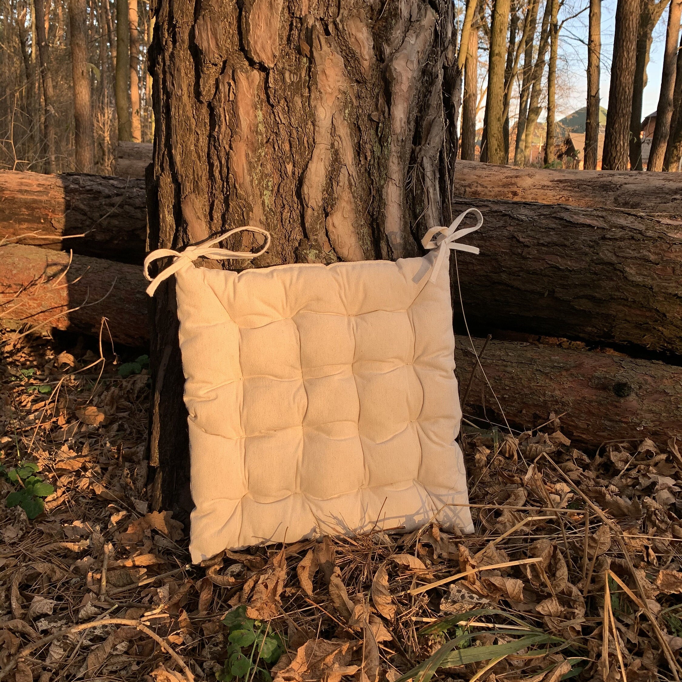 Square Linen Chair Cushion With Ties/ Quilted Linen Chair Etsy