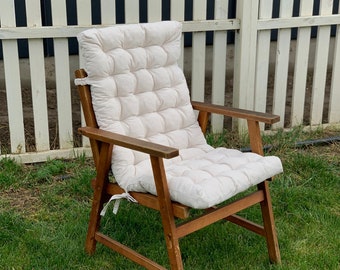 Cojín de silla larga de lino / cojines de silla de ratán de lino / cojín de tumbona de lino blanco / cojín de mecedora / cojín de silla de mimbre