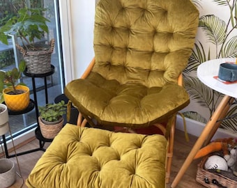 Velourskissen für Schaukelstuhl mit Bändern – Weiches Velours-Sitzpolster für Sessel & Rattanstühle – Für den Innen- oder Terrassenbereich