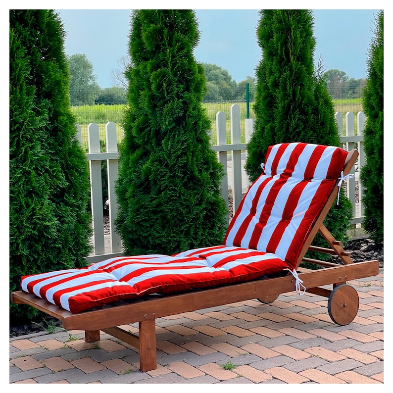 Coussin de chaise longue rouge imperméable/coussin de piscine pour chaises longues d'extérieur/chaise longue en tissu imperméable avec attaches image 1