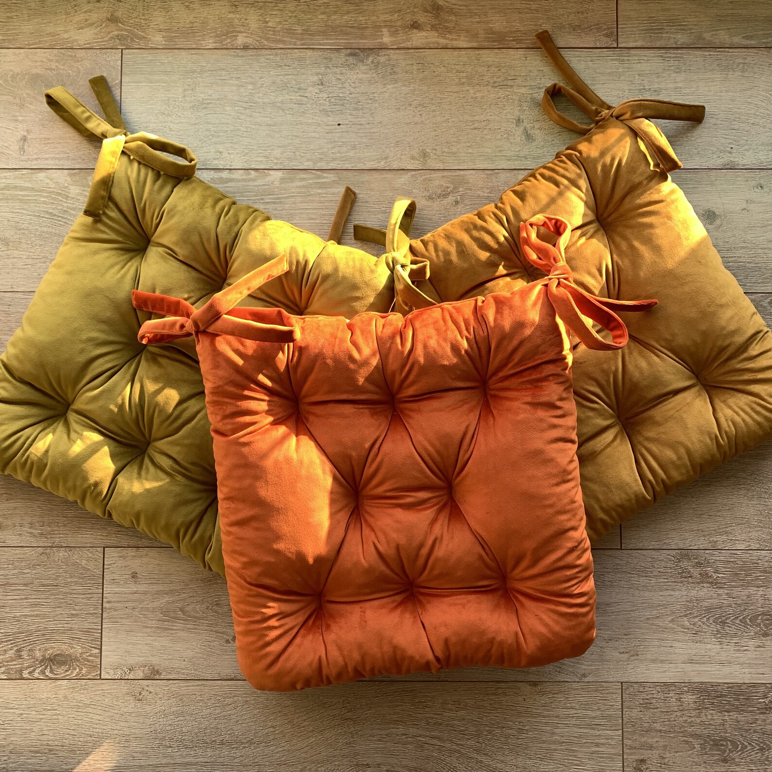 Velvet Chair Cushions/ Custom Chair Pad/ Orange Yellow Chair Etsy
