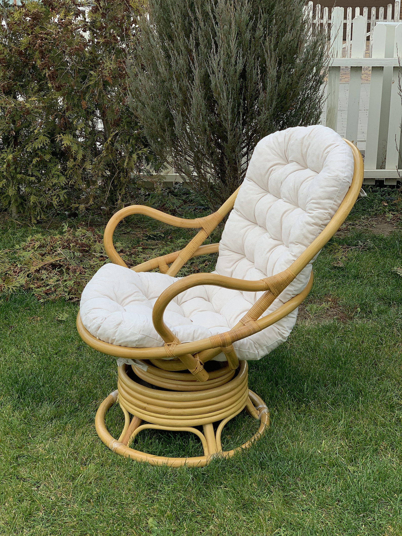 Rattan Long Chair Cushion/ Soft Seat Pad With Backrest Swivel Patio ...