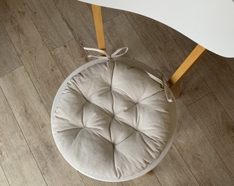 Linen chair cushions with ties/ Washed linen/ Quilted seat cushions/ White chair seat cushion / Round cushions/ Indoor/ Wedding cushions
