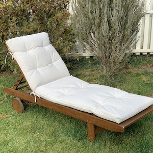 Linen Chaise Longue Cushion With Ties Handmade off White Long Chaise Lounge Cushion Pad for Sun Lounges on Outdoor Pool Etsy Canada