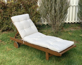 Linen chaise longue cushion with ties/ Handmade/ Off white long chaise Lounge/ Cushion pad for sun lounges on outdoor pool