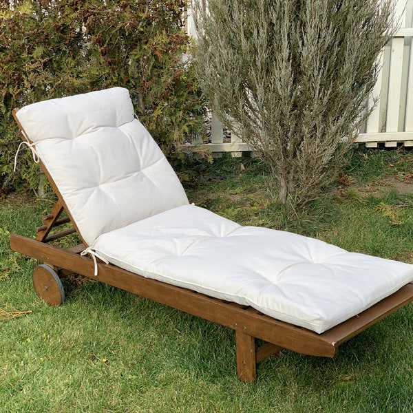 Linen chaise longue cushion with ties/ Handmade/ Off white long chaise Lounge/ Cushion pad for sun lounges on outdoor pool