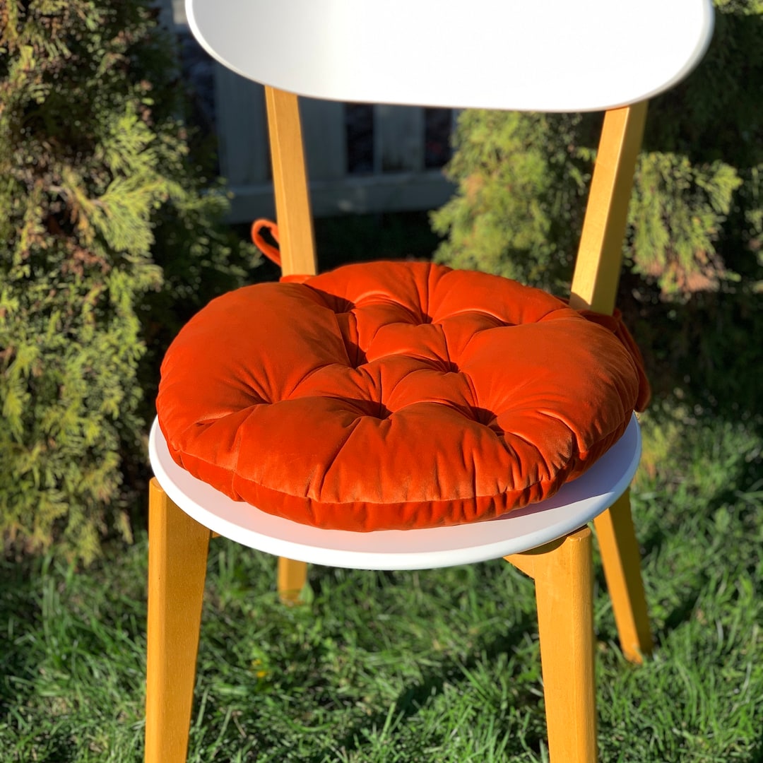 Velvet Chair Cushions With Ties/ Custom Chair Pad/ Orange Chair Pad