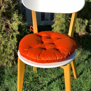 Velvet chair cushions with ties/ Custom chair pad/ orange chair pad with ties/ Rust seat cushions/ Velour seat pad/ Top quality