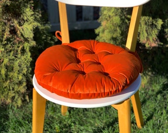 Coussins de chaise en velours avec attaches/ Coussin de chaise personnalisé/ Coussin de chaise orange avec attaches/ Coussins de siège rouille/ Coussin de siège en velours/ Qualité supérieure