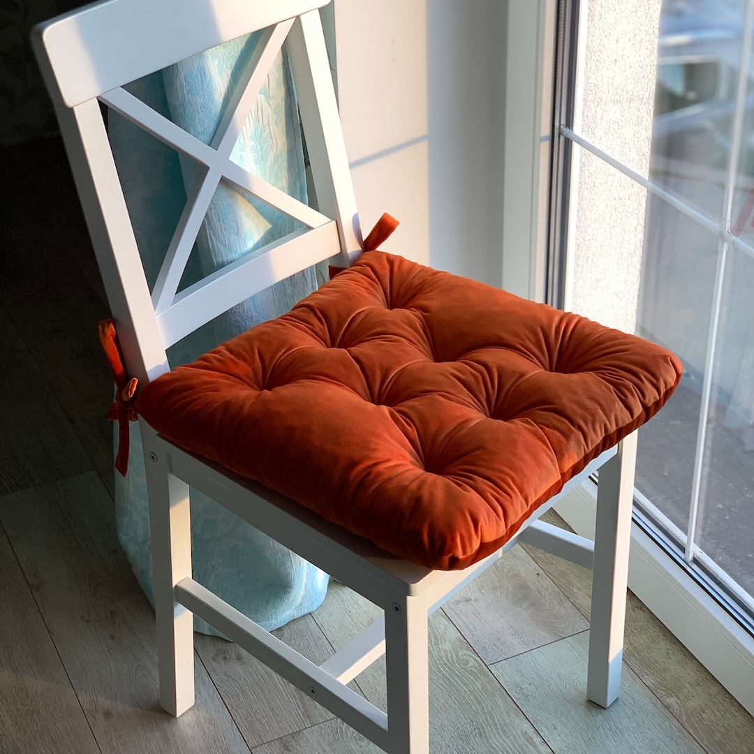 Velvet Chair Cushions/ Custom Chair Pad/ Orange Yellow Chair Cushions