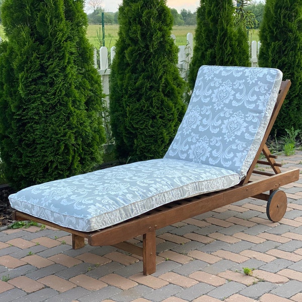 Waterproof long cushion on sun lounger with ties/ removable cover / chaise lounge cushion for garden furniture