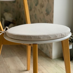 Round Linen Chair Cushion / Linen Foam Chair Cushions / White seat Cushion with ties/ Round Cushions / Home Cushions