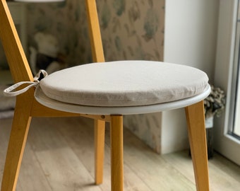 Round Linen Chair Cushion / Linen Foam Chair Cushions / White seat Cushion with ties/ Round Cushions / Home Cushions
