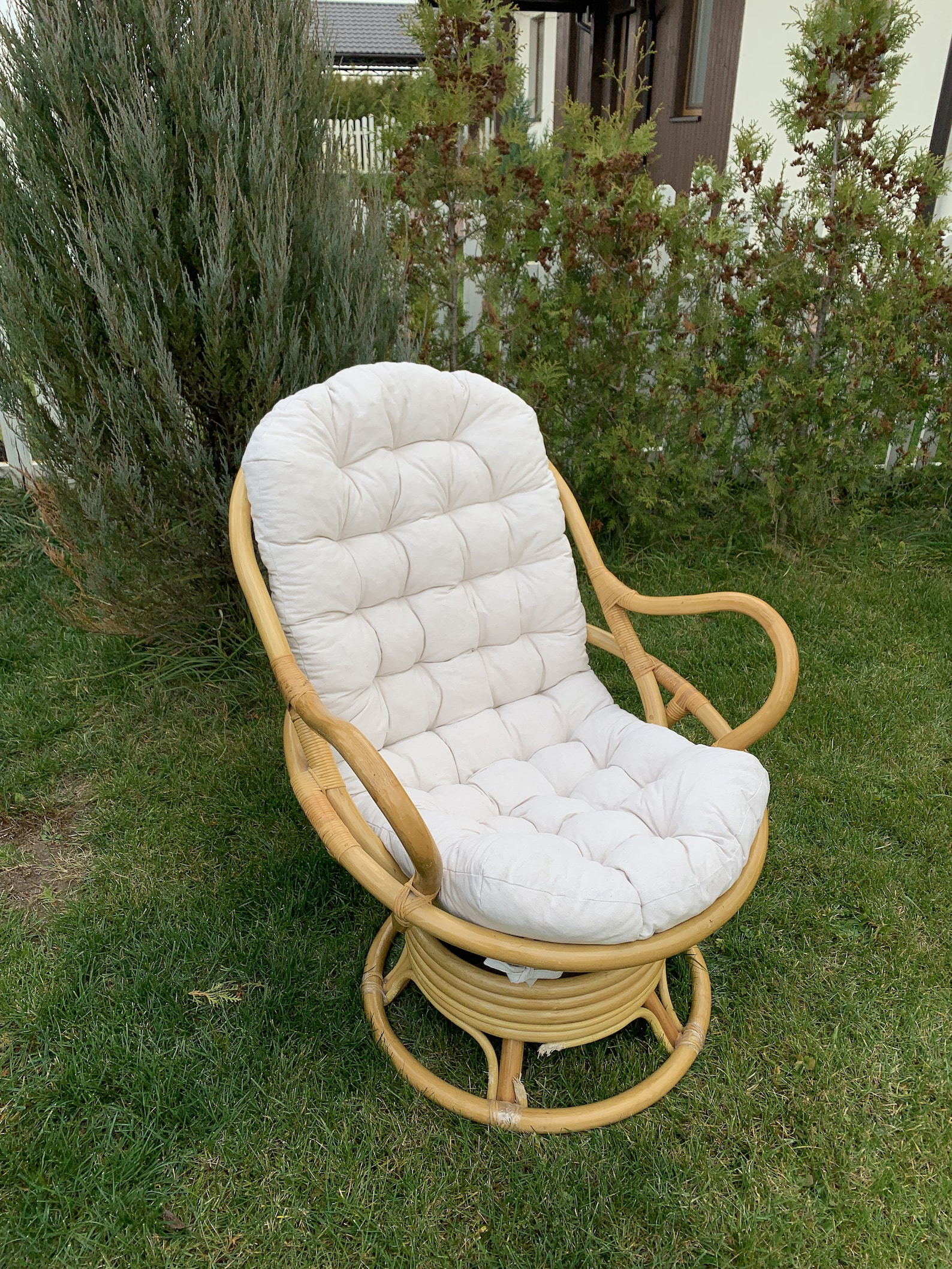 Rattan Long Chair Cushion/ Soft Seat Pad With Backrest Swivel Patio ...