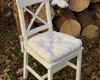 Cojín de silla de lino trapezoidal con corbatas/ Cojines de silla de lino acolchados / Cojín de asiento blanco con corbatas/ Almohadillas de silla de lino/ Cojines trapezoidales