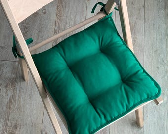 Green chair pads with ties/ Cushion covers/ Square pillow/ Chair cushions with ties/Bistro cushions/ Custom bench cushion/ floor cushion