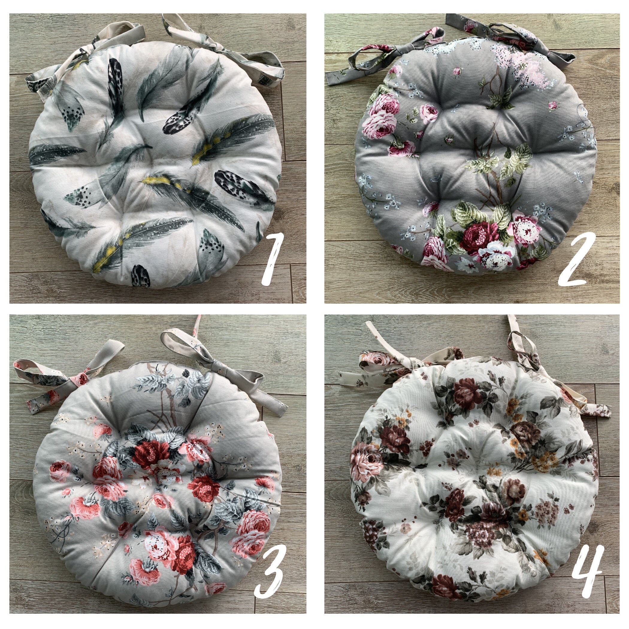 Quilted Chair Cushions / Seat cushions with flowers print / Etsy