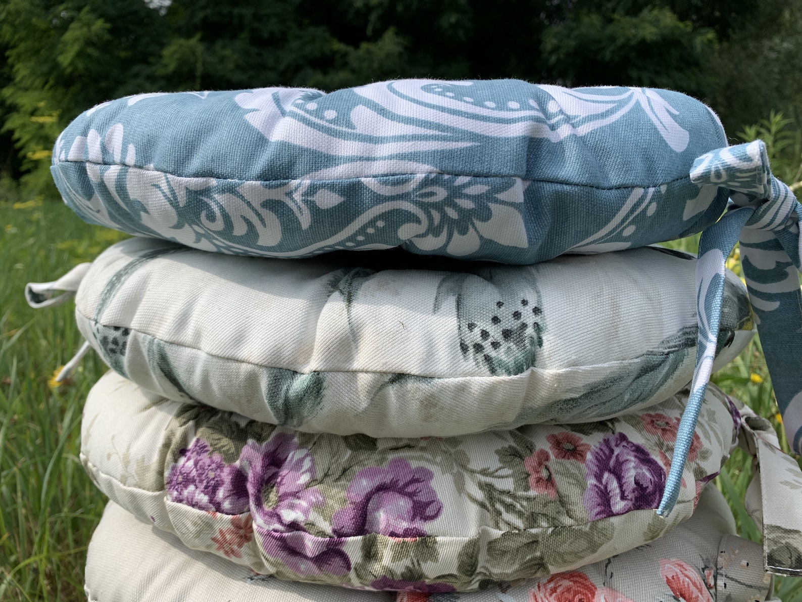 Quilted Chair Cushions / Seat cushions with flowers print / Etsy