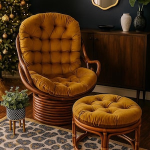 Handmade Velour rattan chair cushion for Rocking chair pad with ties seat/ Velour Cushion for chairs armchairs/ Indoor or for terrace